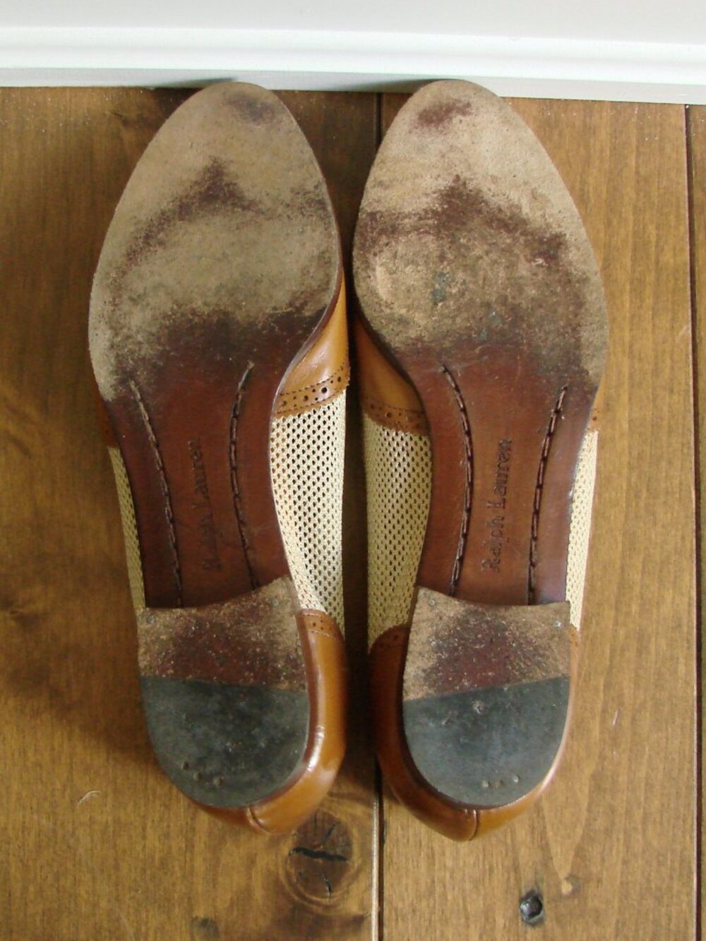 Ralph Lauren Leather Ballet Flat Brown Cream Mesh Flats Loafers Wingtip Size 6.5 - Picture 12 of 15